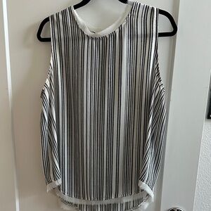 Who What Wear Black and White Vertical Stripe Sleeveless Tank